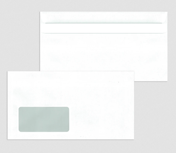 Fenster-Briefhüllen 125 x 235 mm selbstklebend Offset weiß 75 g/m²