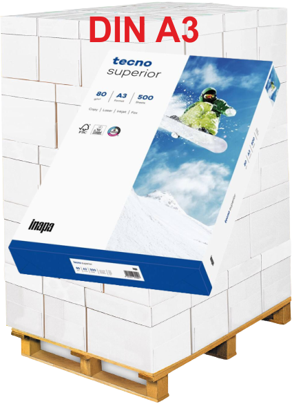 inapa tecno SUPERIOR Kopierpapier, 80 g/m², DIN A3 - Palette = 50.000 Blatt