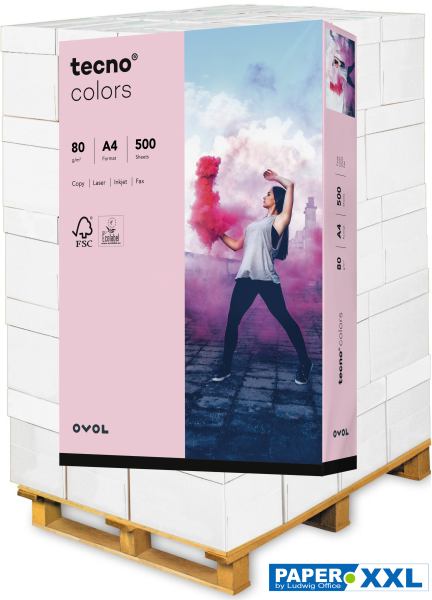 tecno COLORS hellrosa, farbiges Kopierpapier, 80 g/m², DIN A4 - Palette = 100.000 Blatt