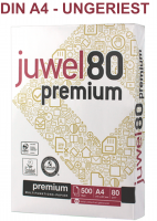 Juwel 80 PREMIUM Kopierpapier UNGERIEST, 80 g/m², DIN A4 - Maxibox mit 2.500 Blatt Juwel 80 PREMIUM Kopierpapier UNGERIEST, 80 g/m², DIN A4 - Maxibox mit 2.500 Blatt
