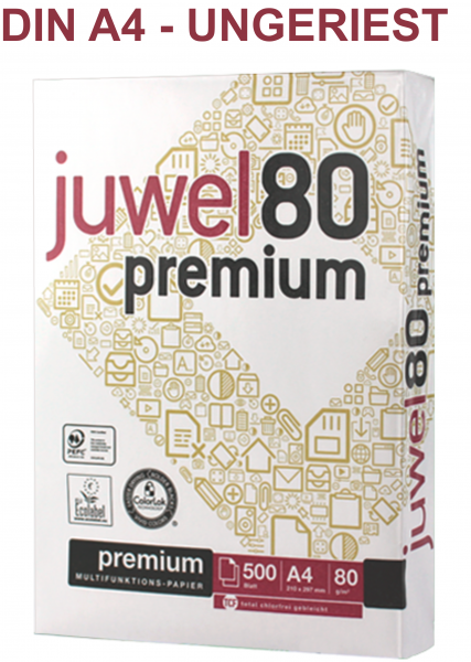 Juwel 80 PREMIUM Kopierpapier UNGERIEST, 80 g/m², DIN A4 - Maxibox mit 2.500 Blatt