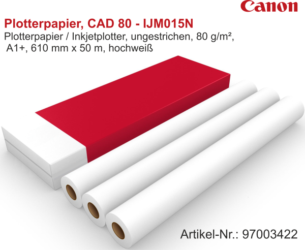 Canon Plotterpapier NEUTRAL, CAD 80 - IJM015N, 80 g/m², 2 Zoll (50,8 mm) Kern, 610 mm x 50 m (A1+)