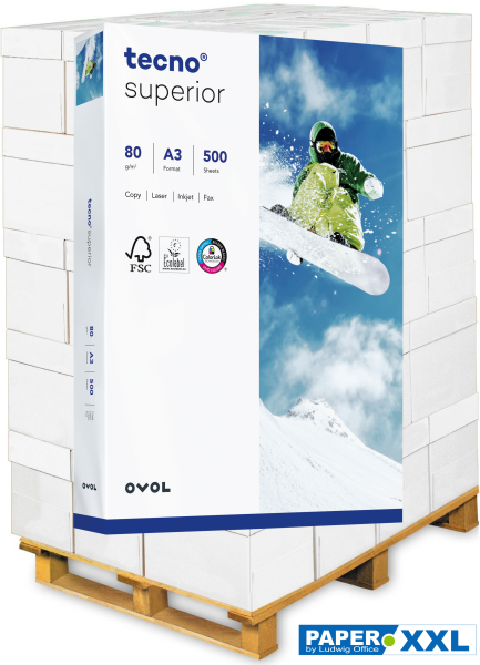 tecno SUPERIOR Kopierpapier, 80 g/m², DIN A3 - Palette = 50.000 Blatt