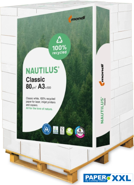 Nautilus CLASSIC Kopierpapier, 80 g/m², DIN A3 - Palette = 50.000 Blatt