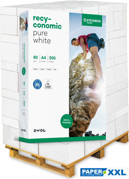 Recyconomic PURE White Recyclingpapier, 80 g/m², DIN A4 - Palette = 100.000 Blatt