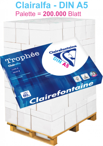 Clairefontaine Trophée CLAIRALFA 1910C Kopierpapier, 80 g/m², DIN A5 - Palette = 200.000 Blatt