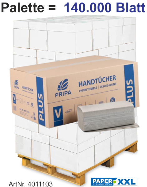 Fripa-Papierhandtücher "PLUS" 1-lagig, V-Falz, ca. 25 x 23 cm - Palette = 140.000 Blatt