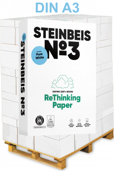 Steinbeis No. 3 Recyclingpapier / Kopierpapier, 80 g/m², DIN A3 - Palette = 50.000 Blatt