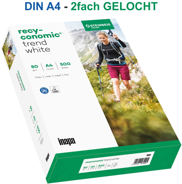 Inapa Recyconomic TREND White, 80 g/m², DIN A4, 2fach GELOCHT