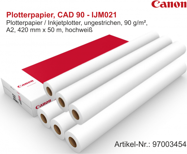 Canon Plotterpapier, Standard 90 - IJM021, 90 g/m², 2 Zoll (51 mm) Kern, 420 mm x 50 m (A2)