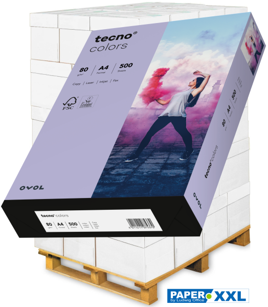 tecno COLORS violett, farbiges Kopierpapier, 80 g/m², DIN A4 - Palette = 100.000 Blatt