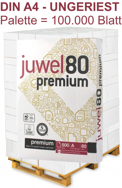 Juwel 80 PREMIUM Kopierpapier UNGERIEST (Maxibox ), 80 g/m², DIN A4 - Palette = 100.000 Blatt