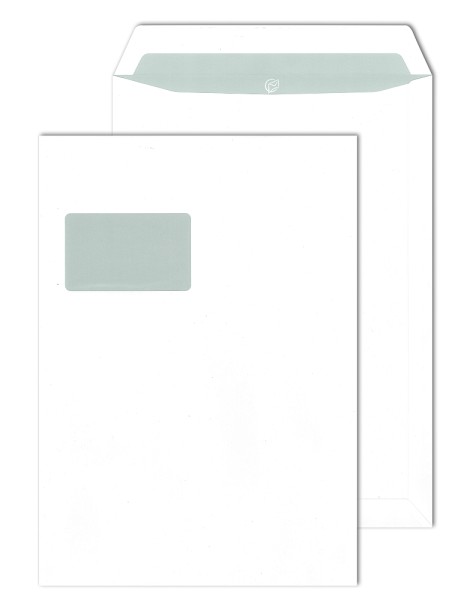 Fenster-Versandtaschen, weiß 120 g DIN C 4 (229 x 324 mm) haftklebend