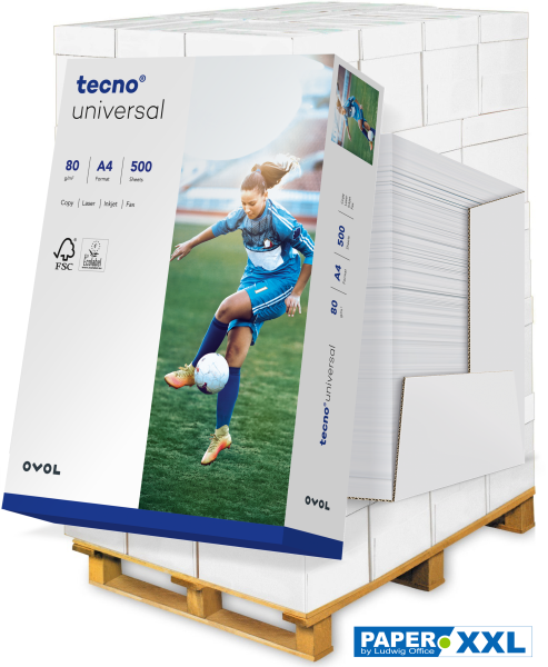 tecno UNIVERSAL Kopierpapier, 80 g/m², DIN A4, 2-fach GELOCHT & UNGERIEST- Palette = 100.000 Blatt