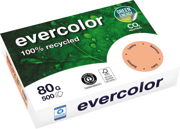 Clairefontaine EVERCOLOR - LACHS 40003C Recyclingpapier / Kopierpapier, 80 g/m², DIN A4