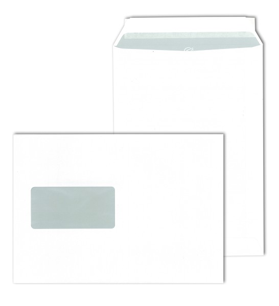 Fenster-Versandtaschen, weiß 90g DIN B 5 (176 x 250 mm) haftklebend