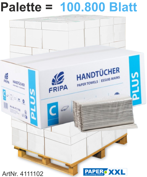 Fripa-Papierhandtücher "PLUS" 1-lagig, C-Falz, ca. 25 x 33 cm - Palette = 100.800 Blatt
