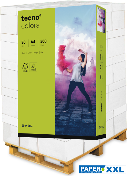 tecno COLORS leuchtend grün, farbiges Kopierpapier, 80 g/m², DIN A4 - Palette = 100.000 Blatt