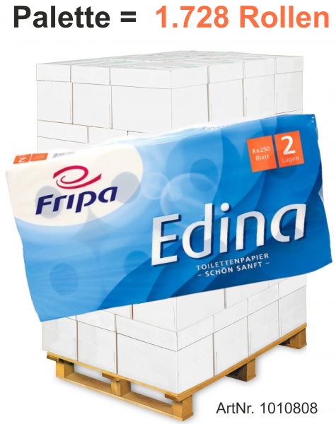 Fripa-Toilettenpapier "EDINA" 8x250 Blatt, 2-lagig, hochweiß, ca. 94x110mm - Palette = 1.728 Rollen