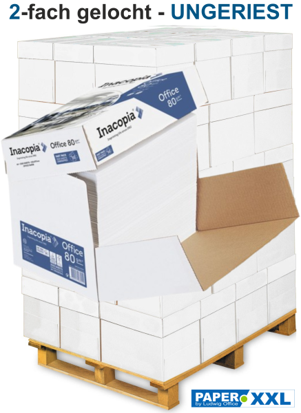 inacopia OFFICE Kopierpapier FSC - 80 g/m², DIN A4, 2-fach GELOCHT, UNGERIEST - 100.000 Blatt