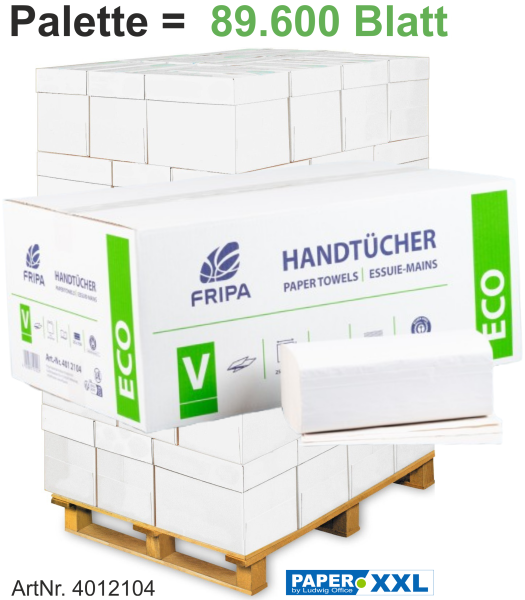 Fripa-Papierhandtücher "ECO" 2-lagig, V-Falz, ca. 25 x 23 cm - Palette = 89.600 Blatt