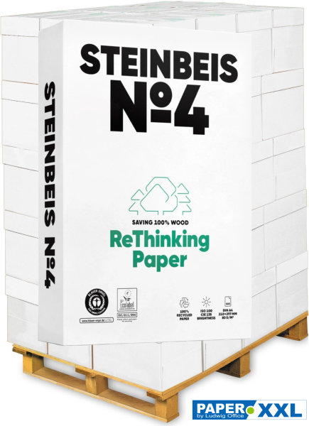 Steinbeis No.4 Recyclingpapier / Kopierpapier, 80 g/m², A4 - Palette = 100.000 Blatt