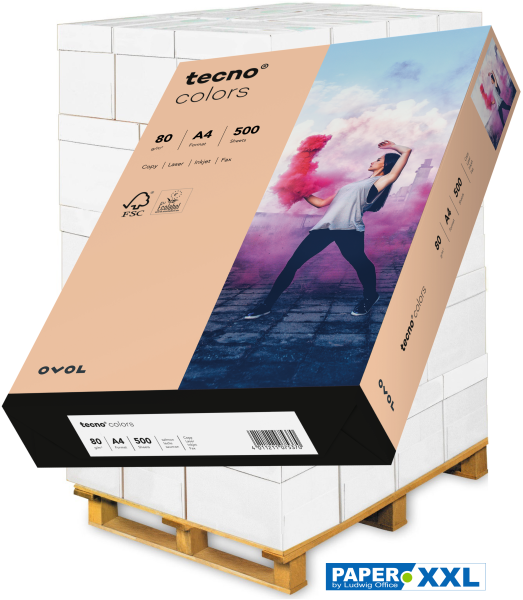 tecno COLORS lachs, farbiges Kopierpapier, 80 g/m², DIN A4 - Palette = 100.000 Blatt