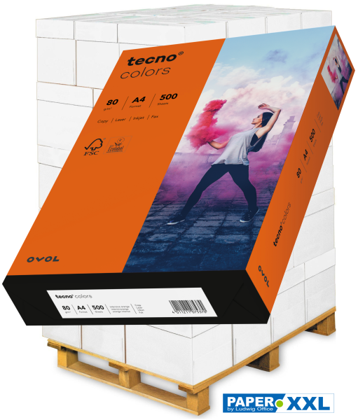 tecno COLORS intensivorange, farbiges Kopierpapier, 80 g/m², DIN A4 - Palette = 100.000 Blatt