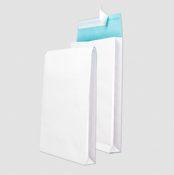 Faltentaschen DIN B4 250 x 353 x 40 mm haftklebend weiß/blau fadenverstärkt 125 g/m²