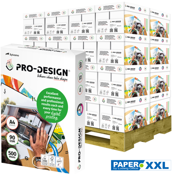 PRO-DESIGN Kopierpapier / Farblaserpapier, 90 g/m², DIN A4 - Palette = 80.000 Blatt