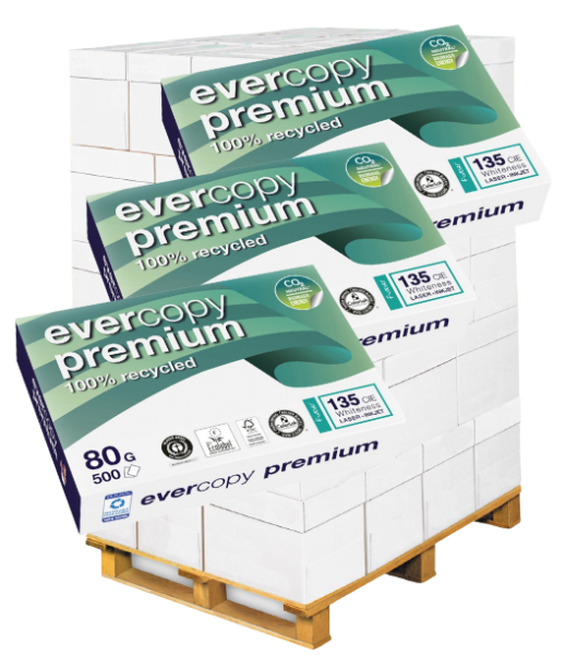 evercopy PREMIUM Recyclingpapier, Kopierpapier, 80 g/m², DIN A4 - Palette = 100.000 Blatt