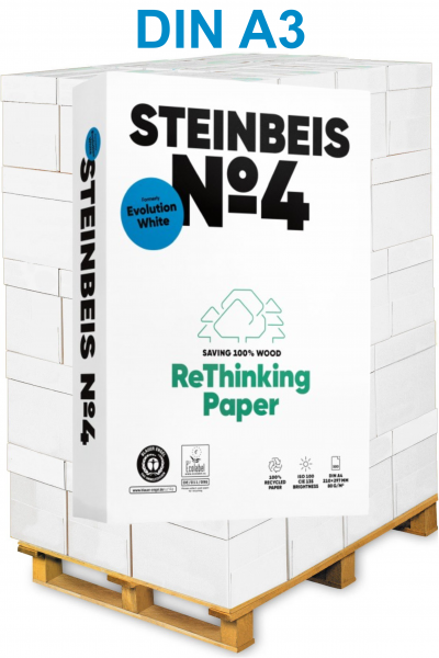 Steinbeis No.4 Recyclingpapier / Kopierpapier, 80 g/m², DIN A3 - Palette = 50.000 Blatt