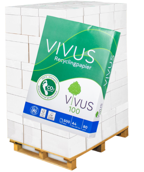 VIVUS 100 Recyclingpapier, 80 g/m², DIN A4 - Palette = 100.000 Blatt