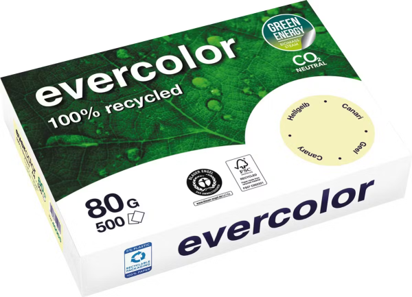 Clairefontaine EVERCOLOR - HELLGELB 40005C Recyclingpapier / Kopierpapier, 80 g/m², DIN A4