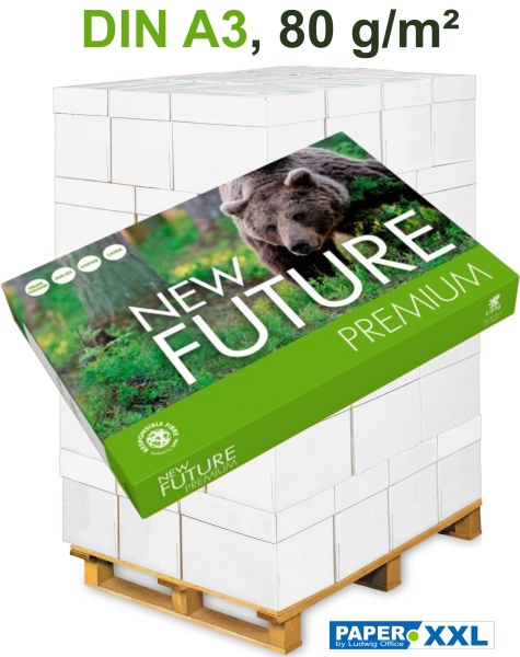 New Future PREMIUM Kopierpapier, FSC, 80 g/m², DIN A3, CO₂-neutral - Palette = 50.000 Blatt