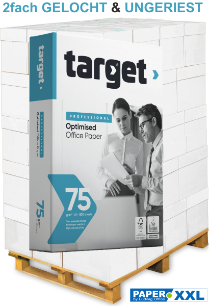target PROFESSIONAL Kopierpapier 75 g/m², A4, 2-fach GELOCHT - UNGERIEST - Palette = 100.000 Blatt