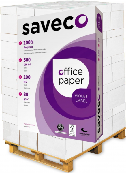 Saveco VIOLET Label Recyclingpapier / Kopierpapier, 80 g/m², DIN A4 - Palette = 100.000 Blatt