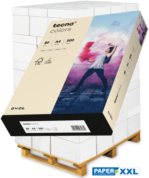 tecno COLORS hellchamois, farbiges Kopierpapier, 80 g/m², DIN A4 - Palette = 100.000 Blatt