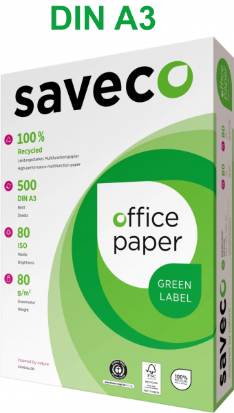 Saveco GREEN Label Recyclingpapier / Kopierpapier, 80 g/m², DIN A3