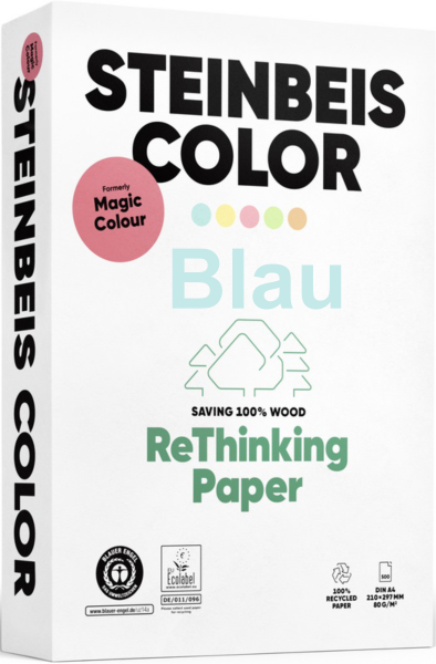 Steinbeis COLOR, Magic Colour, BLAU, farbiges Recyclingpapier / Kopierpapier, 80 g/m², DIN A4