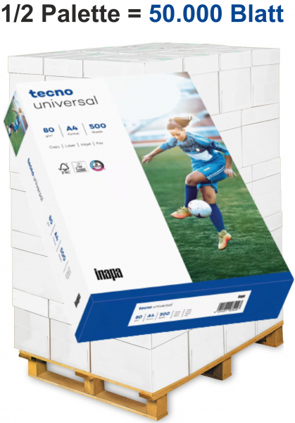 inapa tecno UNIVERSAL Kopierpapier, 80 g/m², DIN A4 - 1/2 Palette = 50.000 Blatt