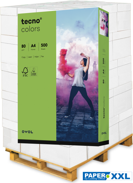 tecno COLORS grün, farbiges Kopierpapier, 80 g/m², DIN A4 - Palette = 100.000 Blatt