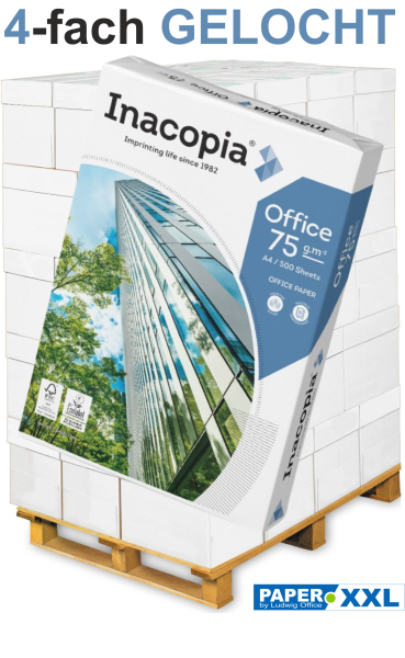 inacopia OFFICE Kopierpapier FSC, 75 g/m², DIN A4, 4-fach GELOCHT - Palette = 100.000 Blatt