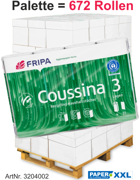 Fripa-Küchenrollen "COUSSINA" 3-lagig, 4 x 51 Blatt, ca. 26 x 24 cm - Palette = 672 Rollen