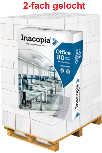 inacopia OFFICE Kopierpapier FSC - 80 g/m², DIN A4, 2-fach GELOCHT- Palette = 100.000 Blatt