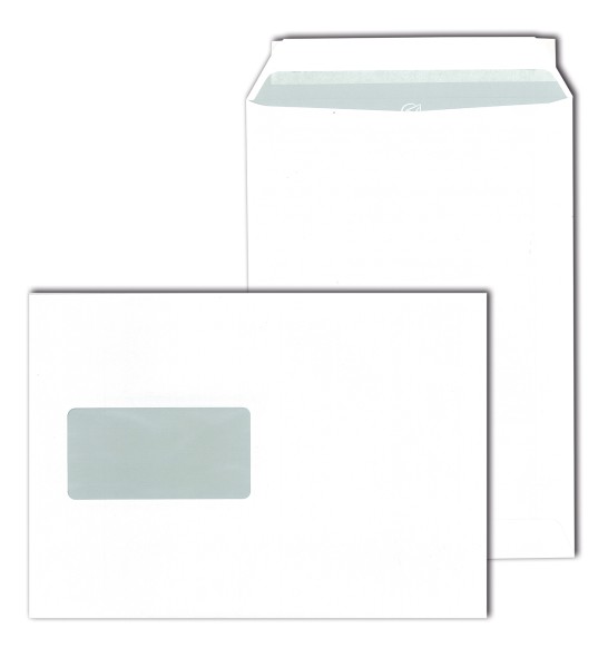 Fenster-Versandtaschen, weiß 90 g DIN C 5 (162 x 229 mm) haftklebend