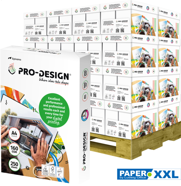 PRO-DESIGN Kopierpapier / Farblaserpapier, 160 g/m², DIN A4 - Palette = 50.000 Blatt