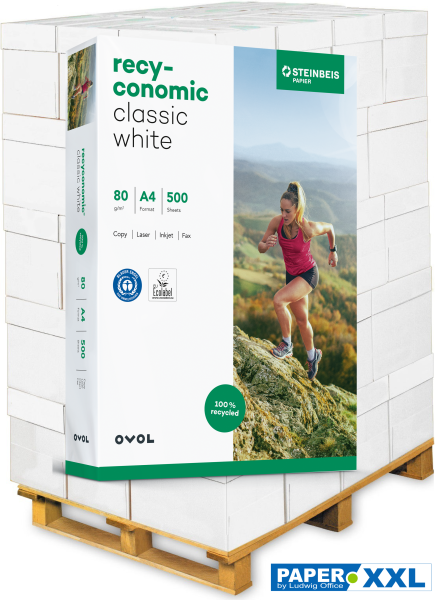 Recyconomic TREND White, 80 g/m², DIN A4, 2-fach GELOCHT - Palette = 100.000 Blatt