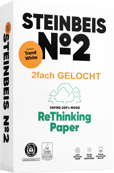 Steinbeis No.2 Recyclingpapier, Kopierpapier, 80 g/m², DIN A4, 2fach GELOCHT