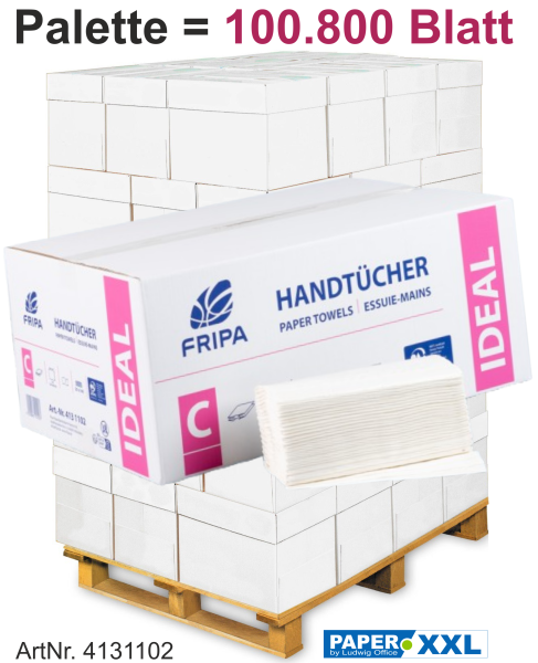 Fripa-Papierhandtücher "IDEAL" 1-lagig, C-Falz, ca. 25 x 33 cm - Palette = 100.800 Blatt